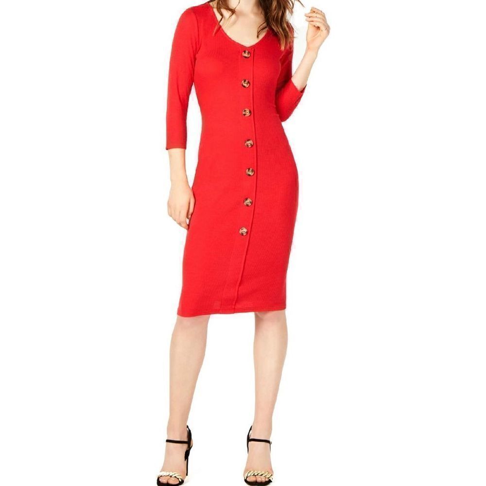 Ultra flirt Y2K red ribbed 3/4 body con midi dress size small￼/Christmas